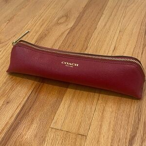 Coach Red Leather Pencil Case Bag with Gold Accents